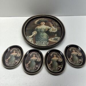 Vintage‎ Pepsi-Cola Advertising Tray Set 1 Large 4 Small Soda Collectible